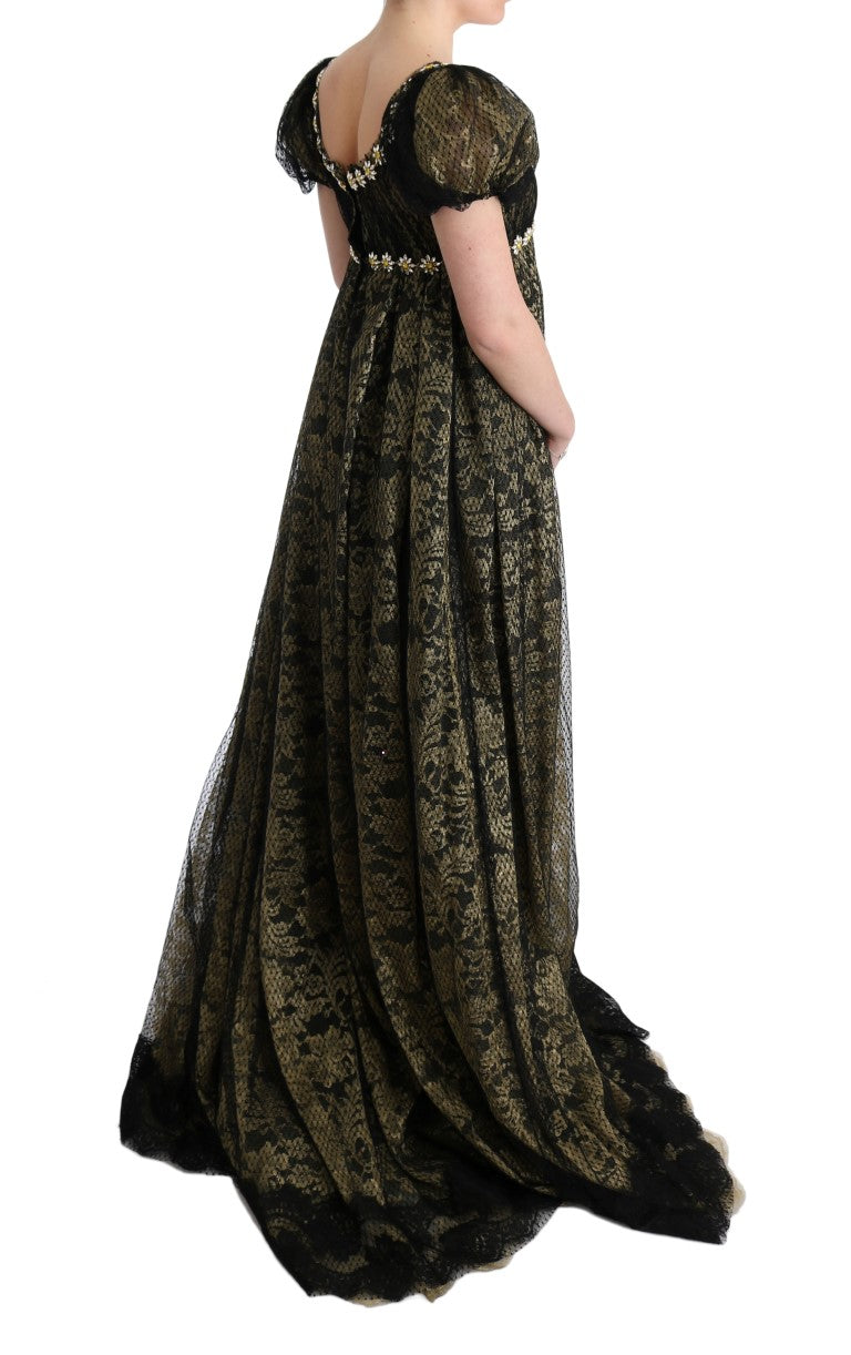 Dolce & Gabbana Black and Yellow Crystal Lace Shift Dress